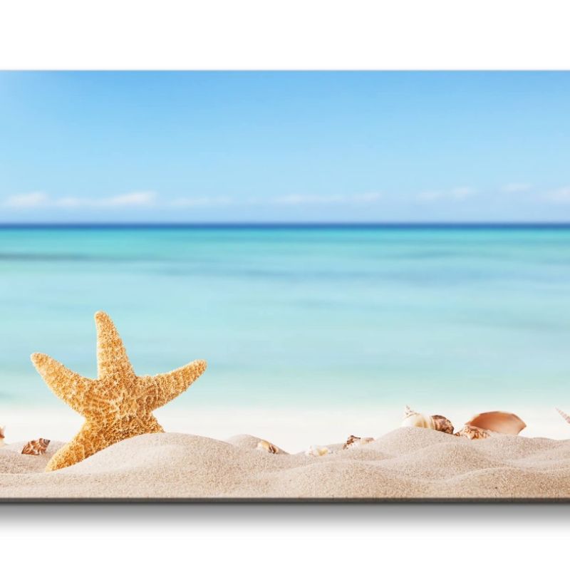 Leinwandbild 120x60cm Strand Meer Seestern Muscheln Urlaub Sommer