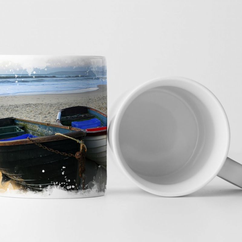 Tasse Geschenk Landschaftsfotografie – Boote am Strand