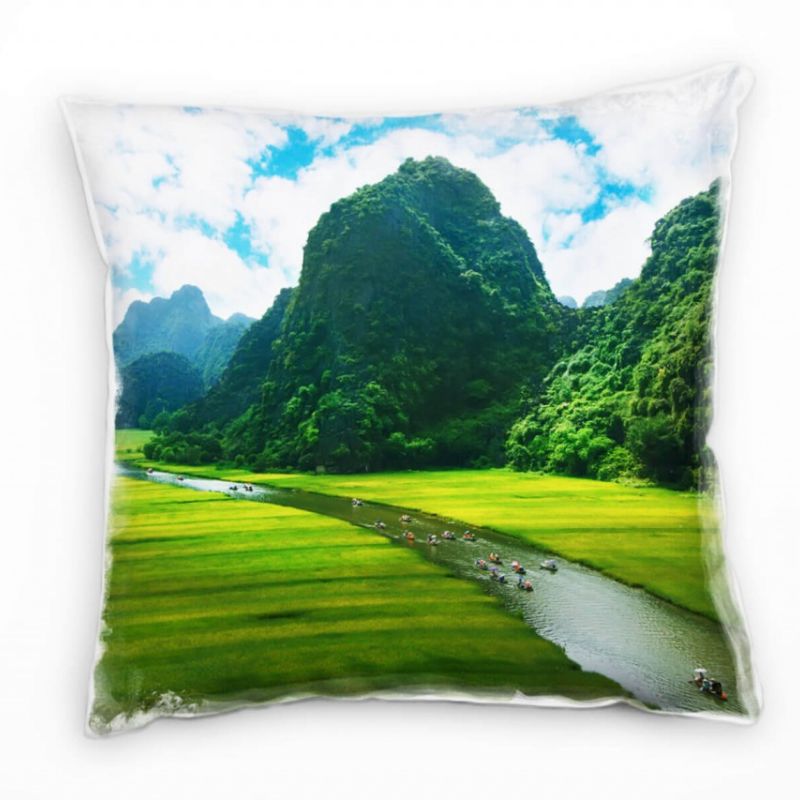 Vietnam, Landschaft, Natur, Fluss, grün, blau Deko Kissen 40x40cm für Couch Sofa Lounge Zierkissen