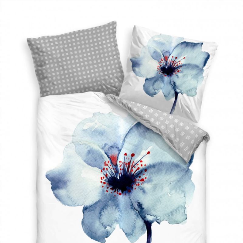 Blume Blau Wasserfarbe Bettwäsche Set 135×200 cm + 80x80cm  Atmungsaktiv