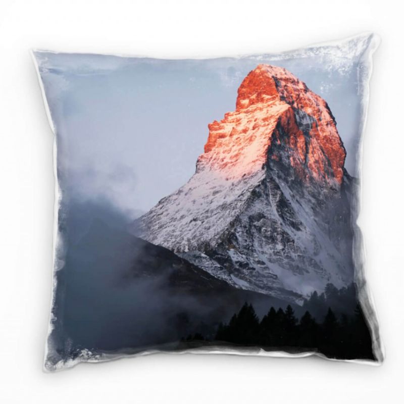 Landschaft, grau, orange, schneebedeckter Berg Deko Kissen 40x40cm für Couch Sofa Lounge Zierkissen