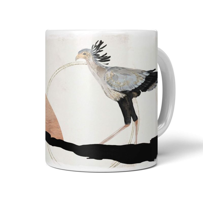 Dekorative Tasse mit schönem Vogel Motiv Kranich asiatisches Design untergehende Sonne