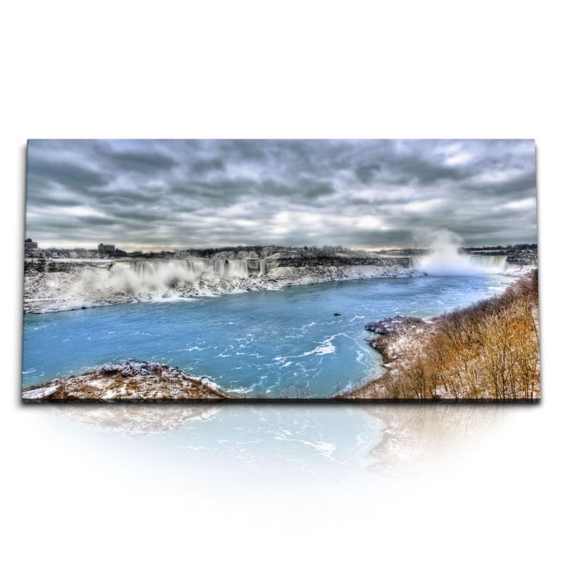 Kunstdruck Bilder 120x60cm Niagarafälle Wasserfall Natur dunkler Himmel