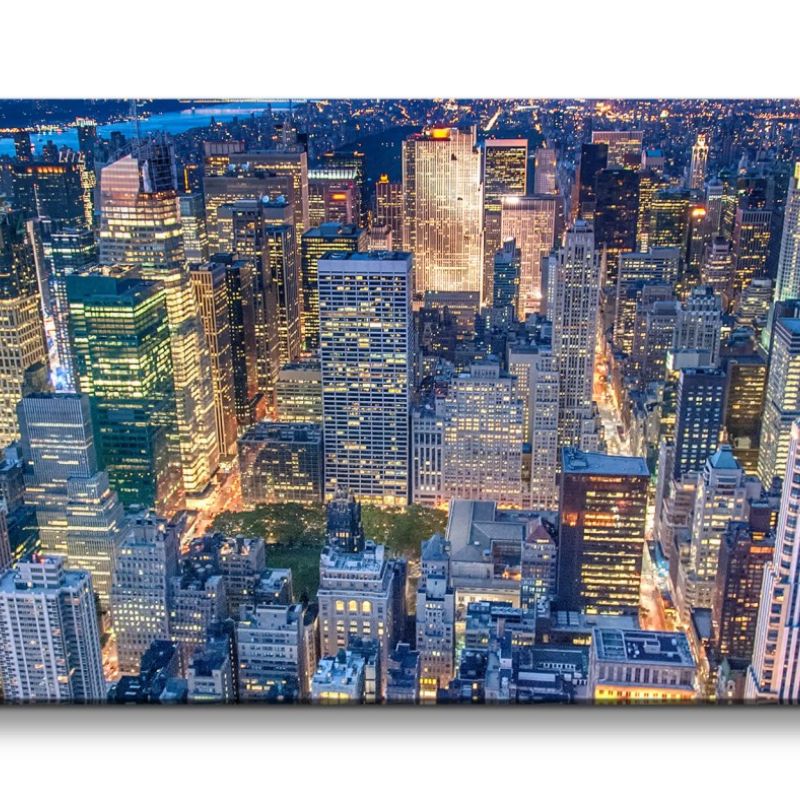 Leinwandbild 120x60cm New York Wolkenkratzer Nachtlichter Nacht Großstadt Hochhäuser