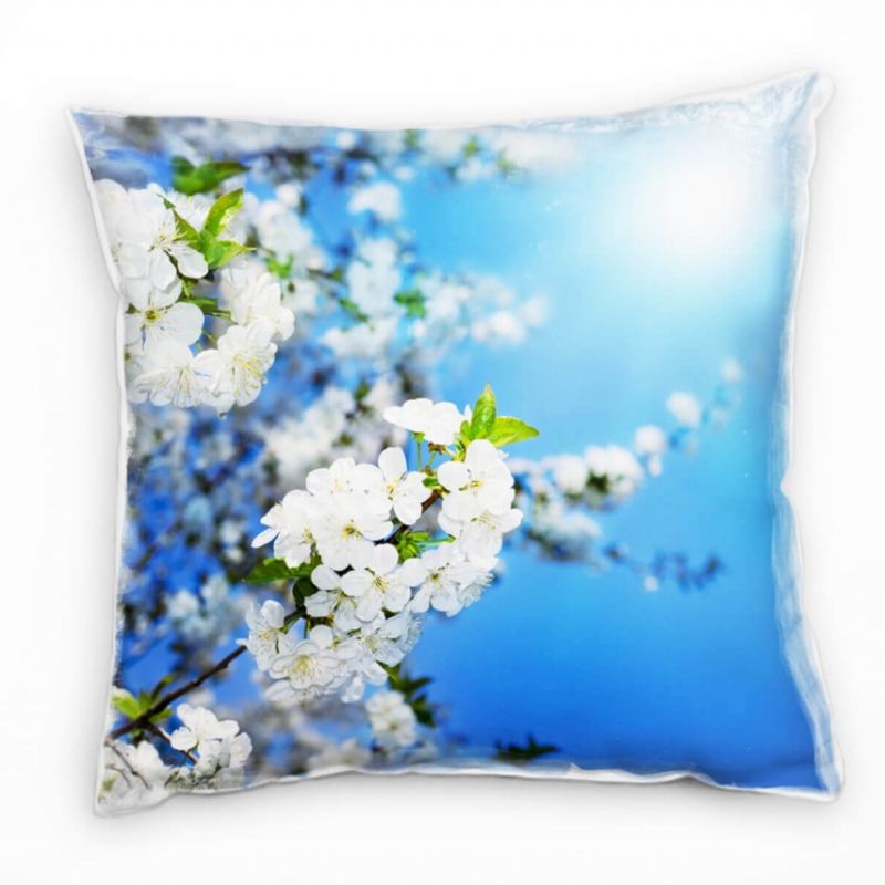 Blumen, weiß, blau, Frühling, Kirschblüten, Nah   Deko Kissen 40x40cm für Couch Sofa Lounge Zierkiss