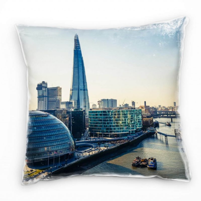 City, London, Themse, Hochhäuser, blau, grau Deko Kissen 40x40cm für Couch Sofa Lounge Zierkissen