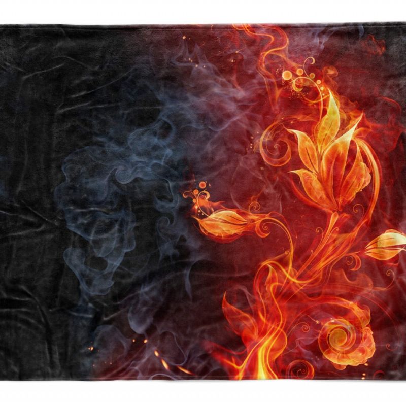 Handtuch Strandhandtuch Saunatuch Kuscheldecke mit Fotomotiv Flammen Blumen Feuer