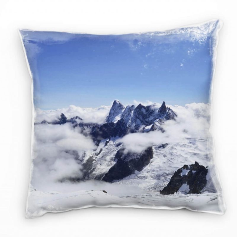 Natur, schneebedeckte Berge, blau, weiß Deko Kissen 40x40cm für Couch Sofa Lounge Zierkissen