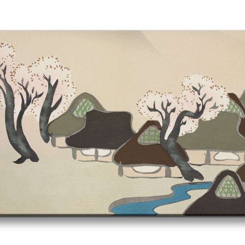 Remaster 120x60cm Kamisaka Sekka traditionelle japanische Kunst Dorf Kirschbäume Kirschblüten