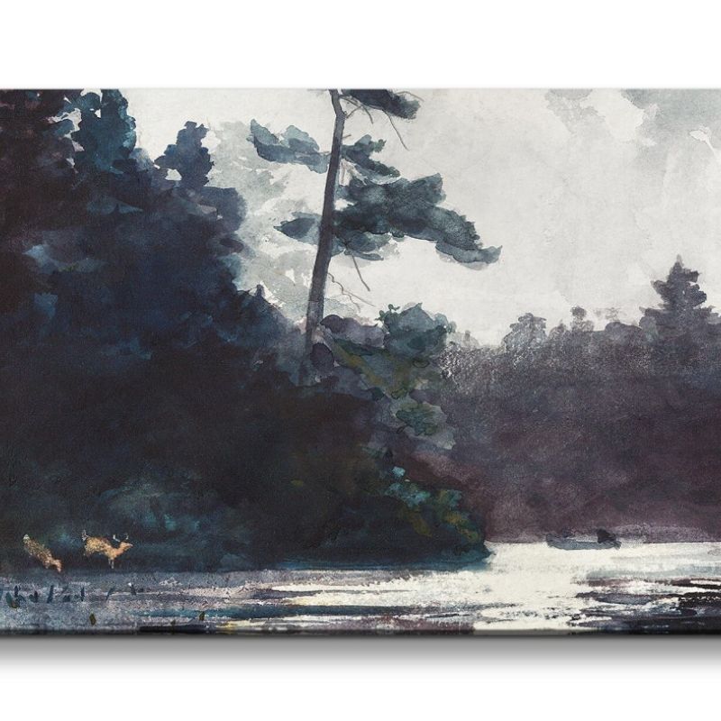 Remaster 120x60cm Winslow Homer weltberühmtes Wandbild Adirondack Lake Fluss Natur Zeitlos Schön