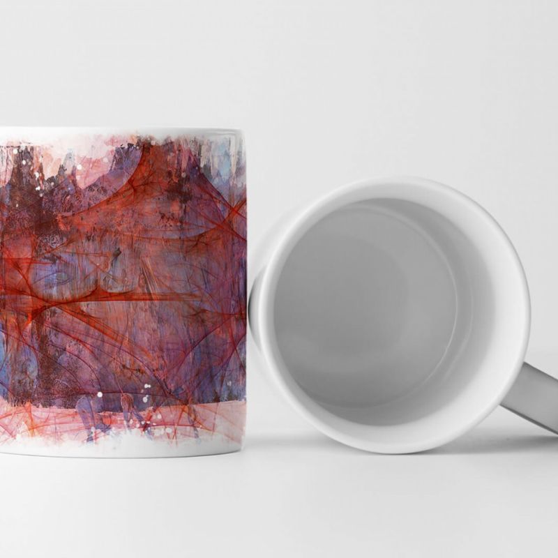 Tasse Geschenk rotes Muster und blau-graue Grundierung