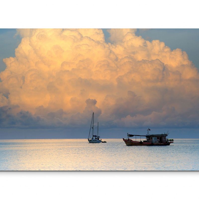 120x80cm Wandbild Thailand Meer Boote Wolken