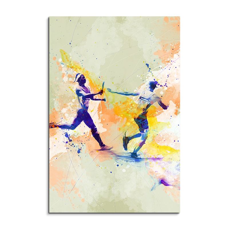 Staffellauf 90x60cm Aquarell Art Leinwandbild