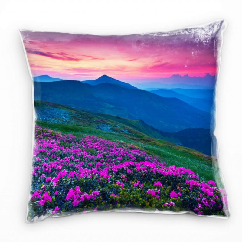 Landschaft, bunt, Blumen, Sonnenuntergang, Berge Deko Kissen 40x40cm für Couch Sofa Lounge Zierkisse