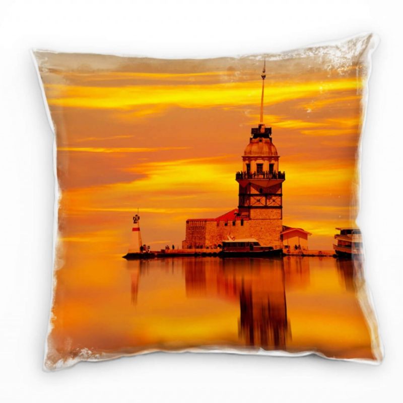 Urban, orange, Spiegelung, Istanbul, Sonnenuntergang Deko Kissen 40x40cm für Couch Sofa Lounge Zierk