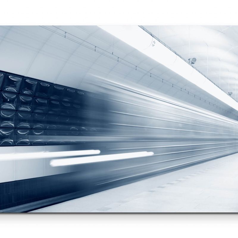 Abstrakte Fotografie  U-Bahnstation mit schnellem Zug – Leinwandbild