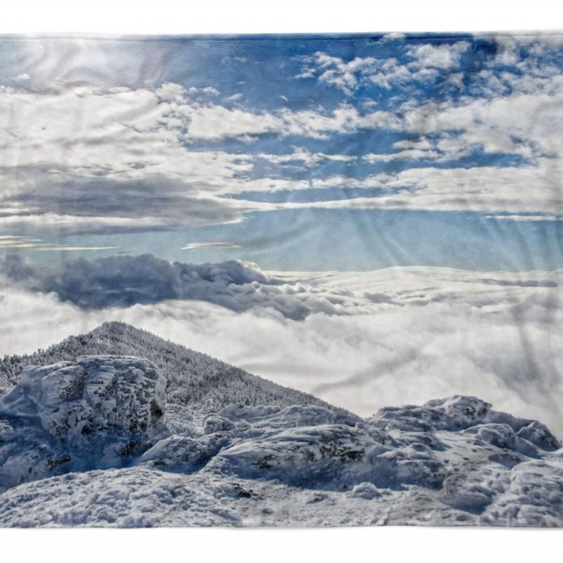 Handtuch Strandhandtuch Saunatuch Kuscheldecke mit Fotomotiv Berge Schnee Wolken