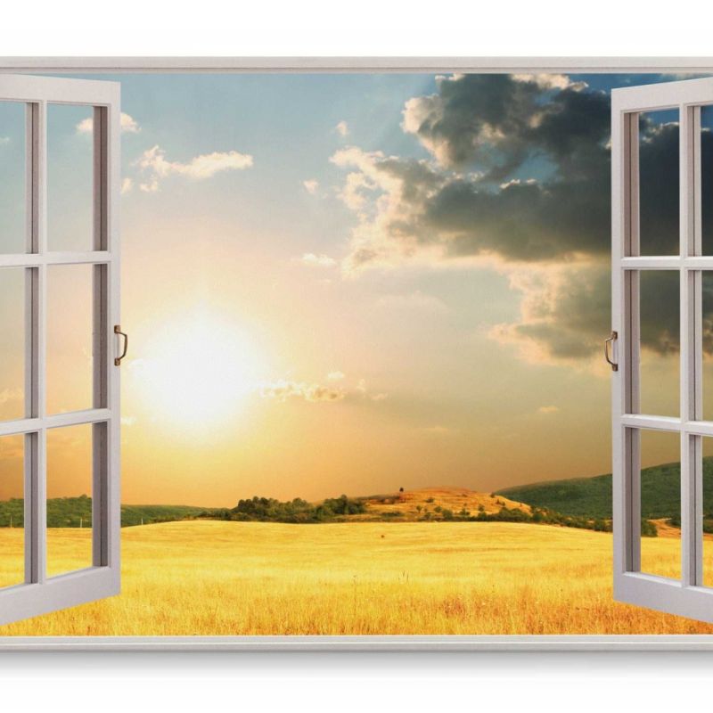 Wandbild 120x80cm Fensterbild Weizenfeld Feld Natur Sonnenuntergang Sommer