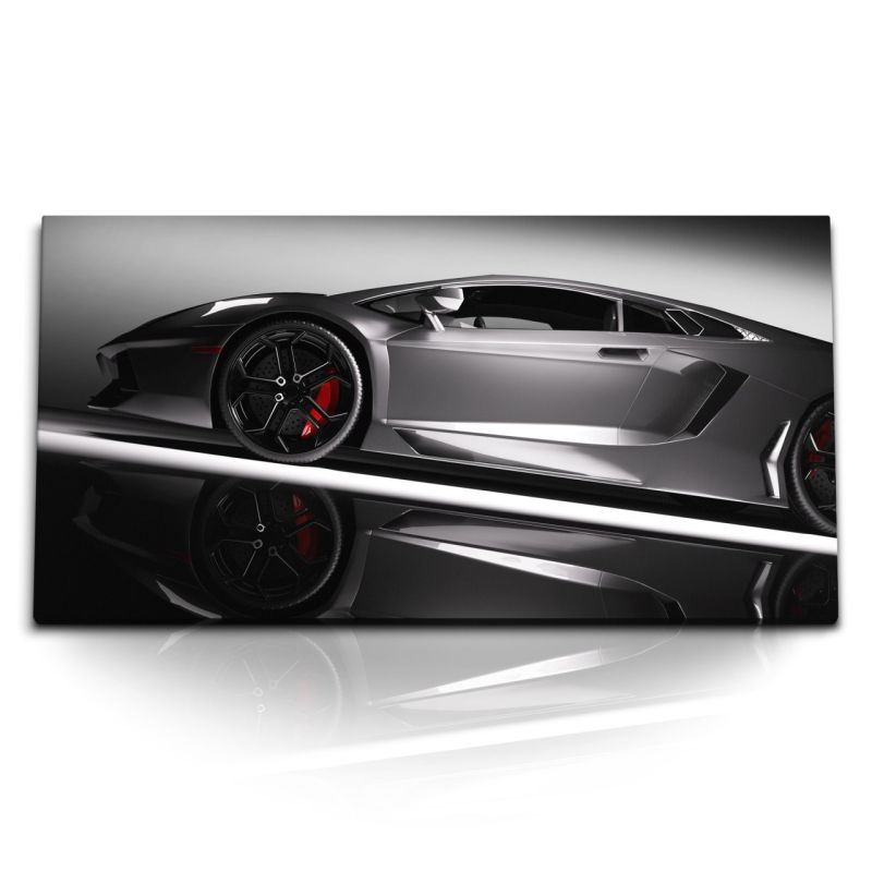 Kunstdruck Bilder 120x60cm Sportwagen Traumauto Schwarz Weiß Super Car