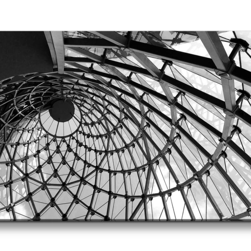 Leinwandbild 120x60cm Architektur Fotokunst Schwarz Weiß Spirale Büro