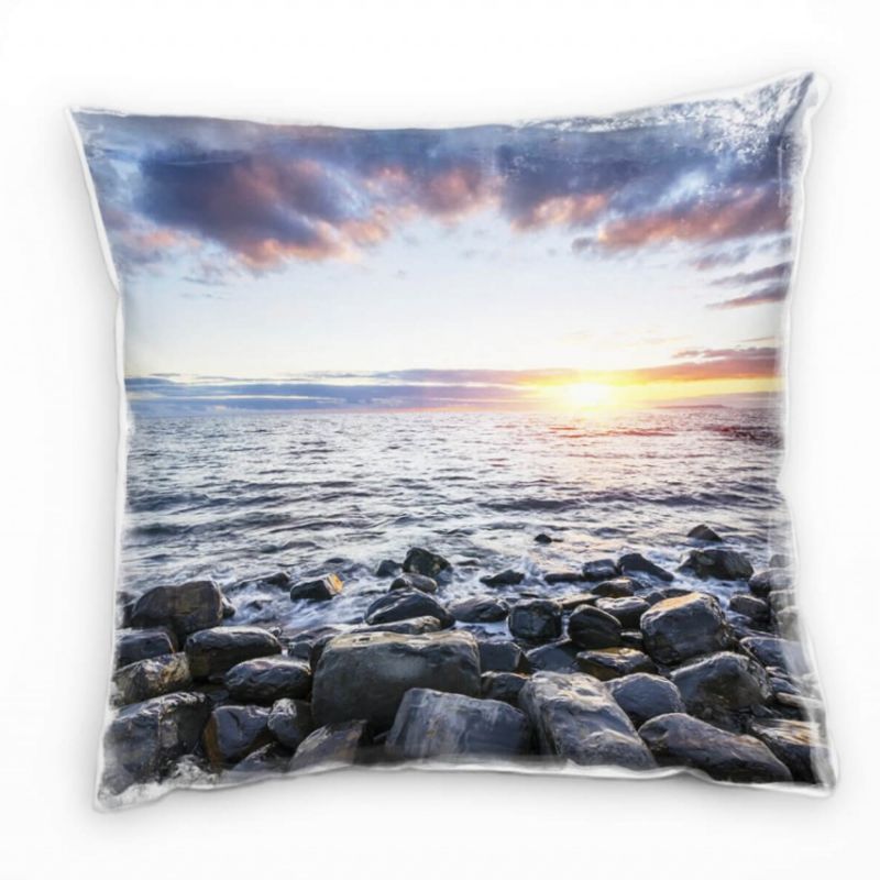 Strand und Meer, Felsen, Sonnenaufgang, grau Deko Kissen 40x40cm für Couch Sofa Lounge Zierkissen