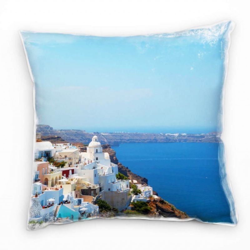 City, Santorini, Griechenland, blau, weiß Deko Kissen 40x40cm für Couch Sofa Lounge Zierkissen