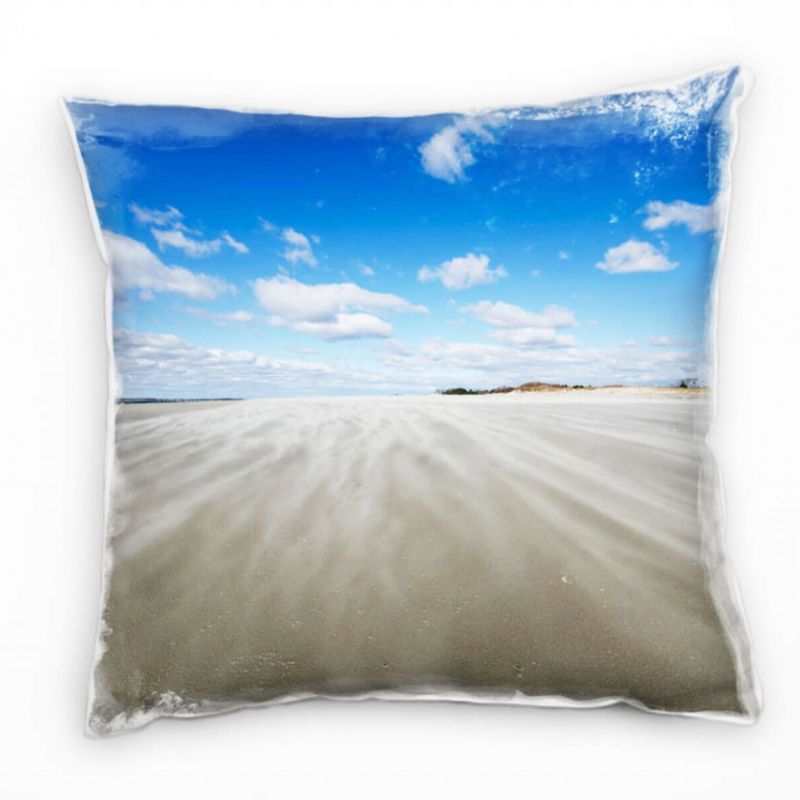 Strand, Sand, Wind, Wolken, beige, blau Deko Kissen 40x40cm für Couch Sofa Lounge Zierkissen