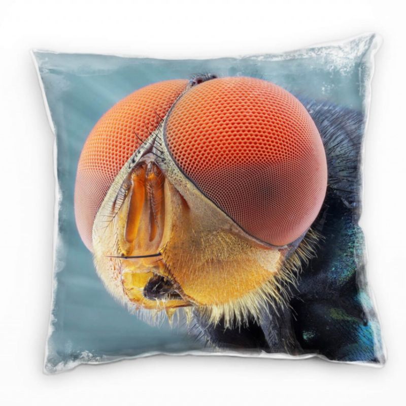 Macro, Tiere, Insekt, Fliegenaugen, orange, grau Deko Kissen 40x40cm für Couch Sofa Lounge Zierkisse