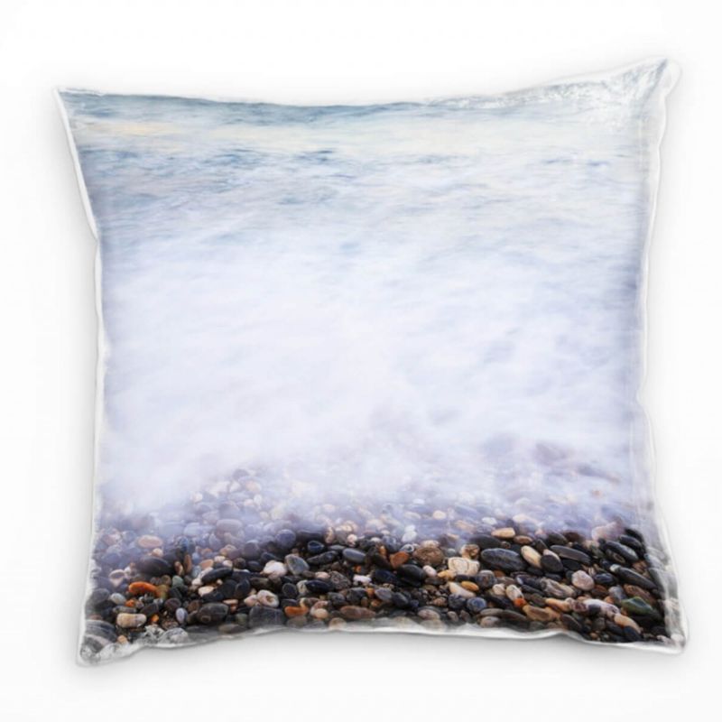 Strand und Meer, Brandung, Steine, grau, blau Deko Kissen 40x40cm für Couch Sofa Lounge Zierkissen