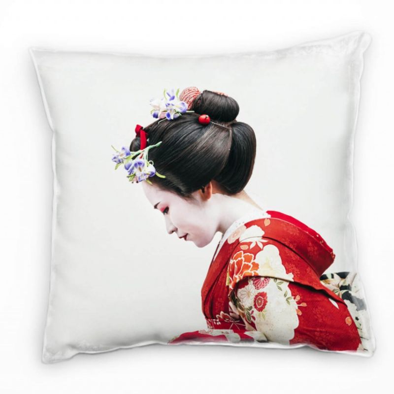 künstlerische Fotografie, Japanerin, rot Deko Kissen 40x40cm für Couch Sofa Lounge Zierkissen