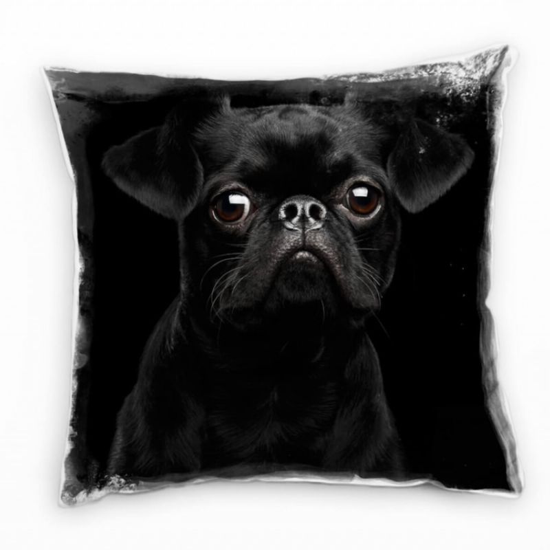 Tiere, kleiner Hund, schwarz Deko Kissen 40x40cm für Couch Sofa Lounge Zierkissen