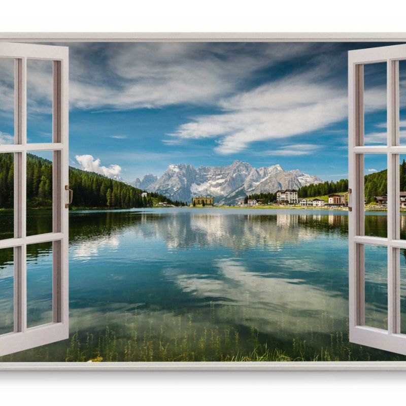 Wandbild 120x80cm Fensterbild Alpensee See Natur Berge Alpen Sommer