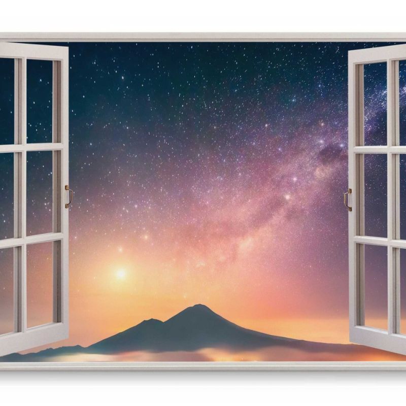 Wandbild 120x80cm Fensterbild Nachthimmel Sterne Sternenhimmel Berg Astrofotografie