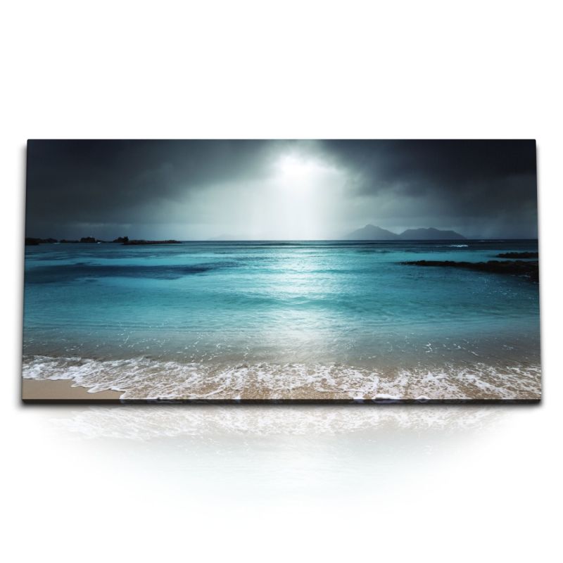 Kunstdruck Bilder 120x60cm Horizont Meer Strand Dunkler Himmel Sonnenstrahl