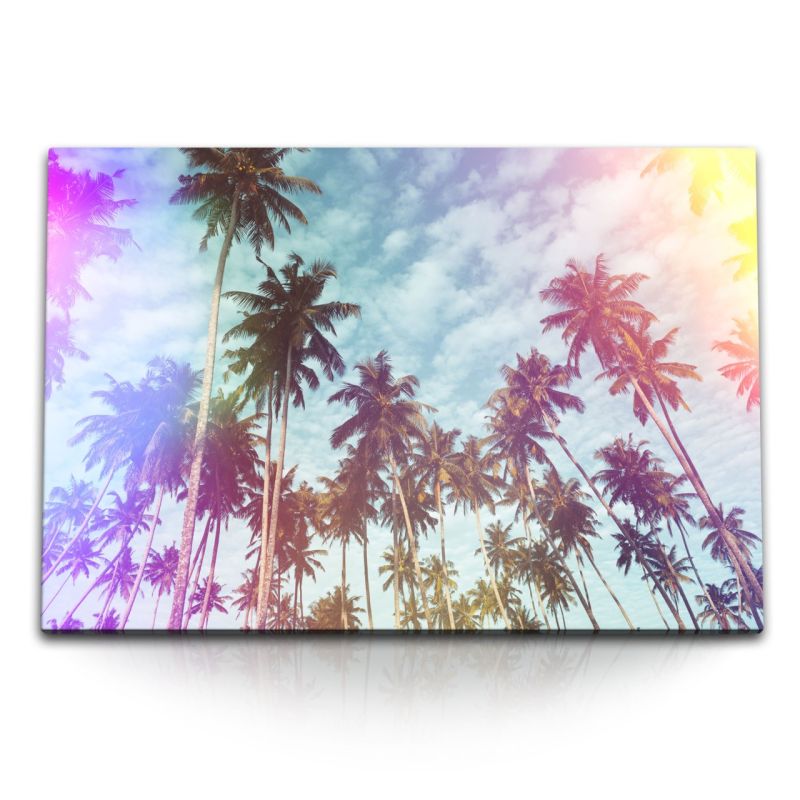 120x80cm Wandbild auf Leinwand Sonnenschein Sommer Palmen blauer Himmel