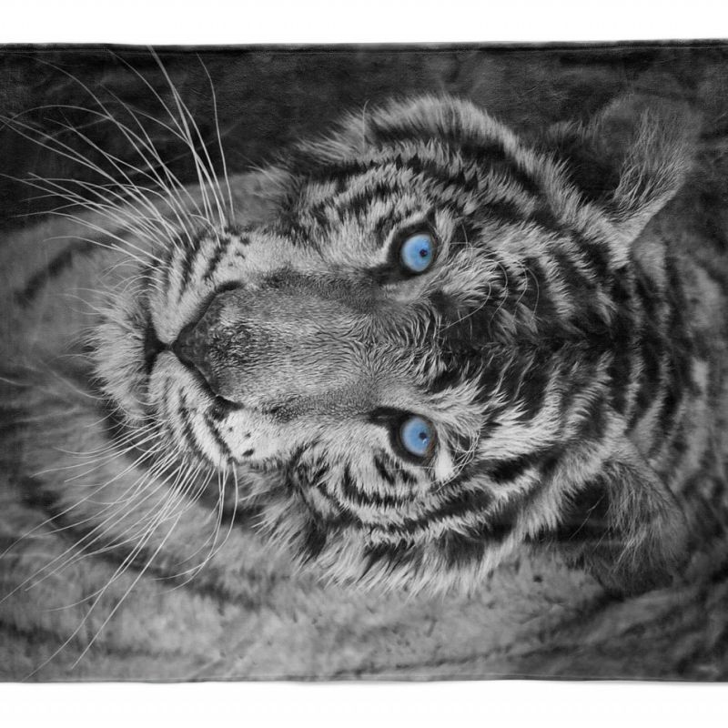 Handtuch Strandhandtuch Saunatuch Kuscheldecke  mit Tiermotiv Tiger blaue Augen