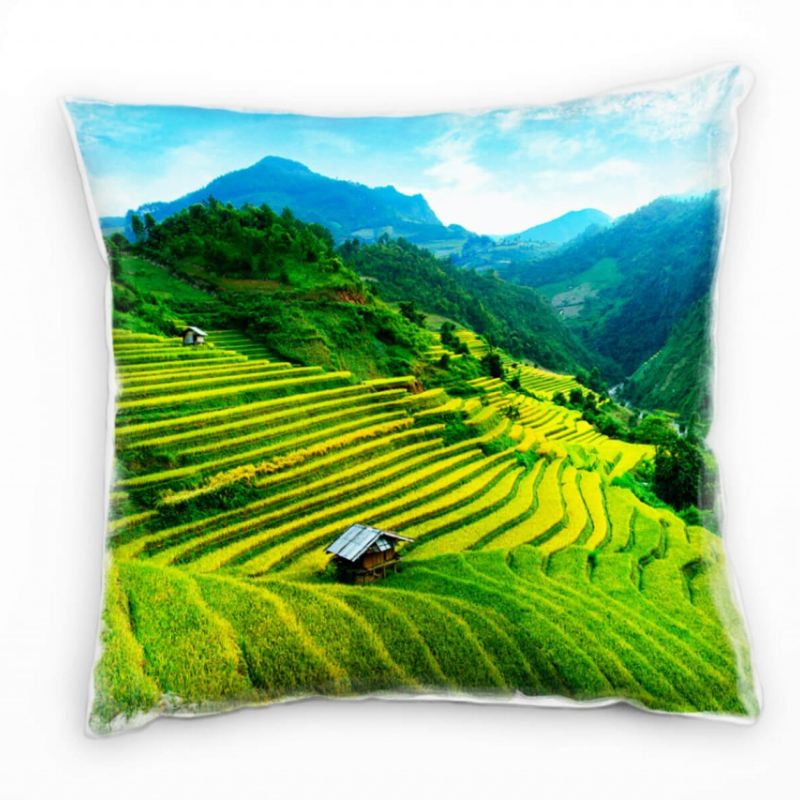 Landschaft, grün, blau, Berge Deko Kissen 40x40cm für Couch Sofa Lounge Zierkissen