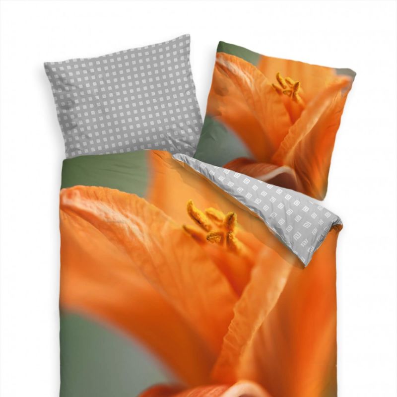 Makro Blte Orange Detail Bettwäsche Set 135×200 cm + 80x80cm  Atmungsaktiv