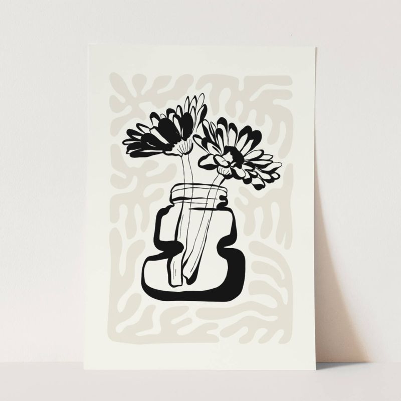 Black Ink dekorative Illustration Modern  Blumen in Glas