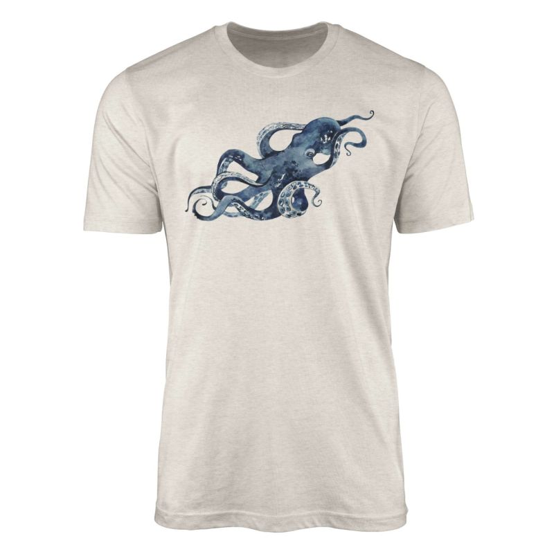 Herren Shirt 100% gekämmte Bio-Baumwolle T-Shirt  Oktopus Wasserfarben Motiv Nachhaltig Ökomode aus