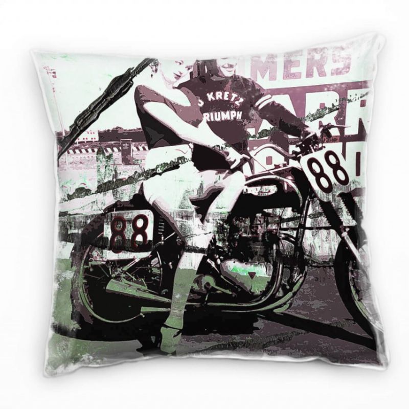 Couch Sofa Lounge Zierkissen in 40x40cm Motorrad 88 Schwarz Olivgrün dunkles Brombeer