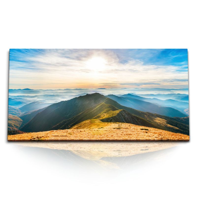 Kunstdruck Bilder 120x60cm Berge Gebirge Bergkette Natur Landschaft Sonnenuntergang