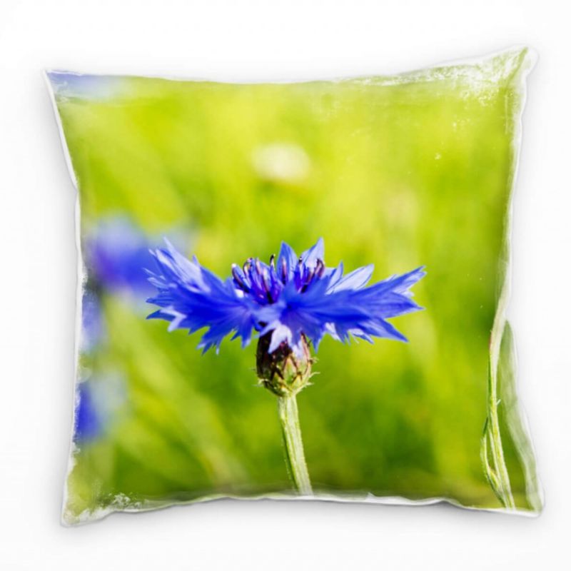 Blumen, grün, blau, Kornblume Deko Kissen 40x40cm für Couch Sofa Lounge Zierkissen