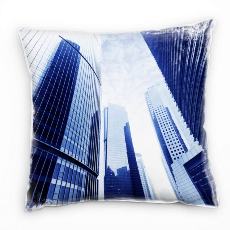 Urban und City, blau, grau, Hochhäuser, Shanghai Deko Kissen 40x40cm für Couch Sofa Lounge Zierkisse