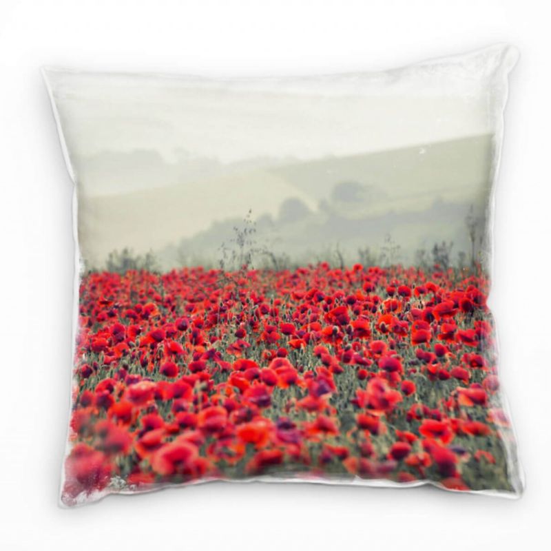 Landschaft, Berge, Bäume, Blumen, rot, grün,Pflanzen Deko Kissen 40x40cm für Couch Sofa Lounge Zierk