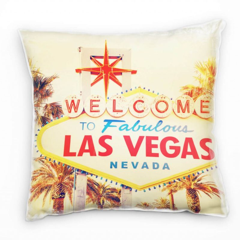 Urban, Straßenschild, Las Vegas, rot, gelb Deko Kissen 40x40cm für Couch Sofa Lounge Zierkissen