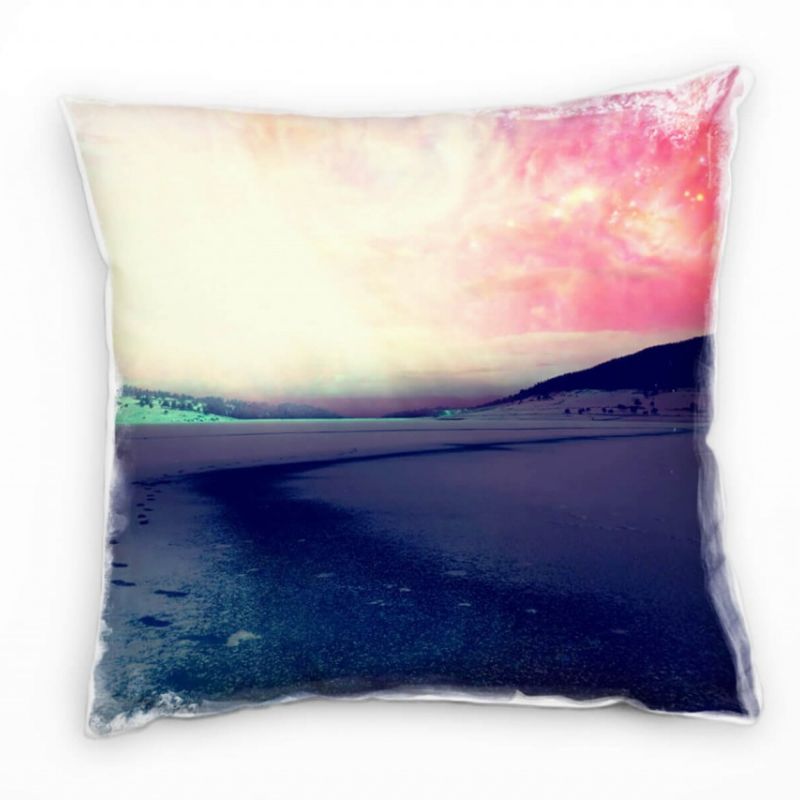 Landschaft, Hügel, Abstrakt, pink, grün, braun Deko Kissen 40x40cm für Couch Sofa Lounge Zierkissen