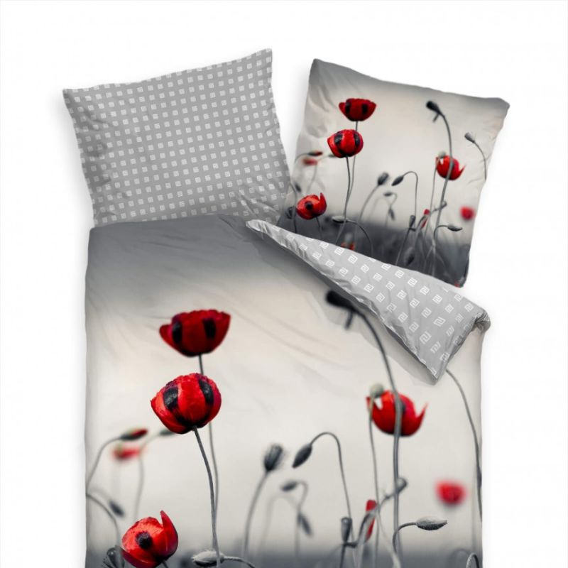 Mohn Makro Rot Schwarz Weiss Bettwäsche Set 135×200 cm + 80x80cm  Atmungsaktiv