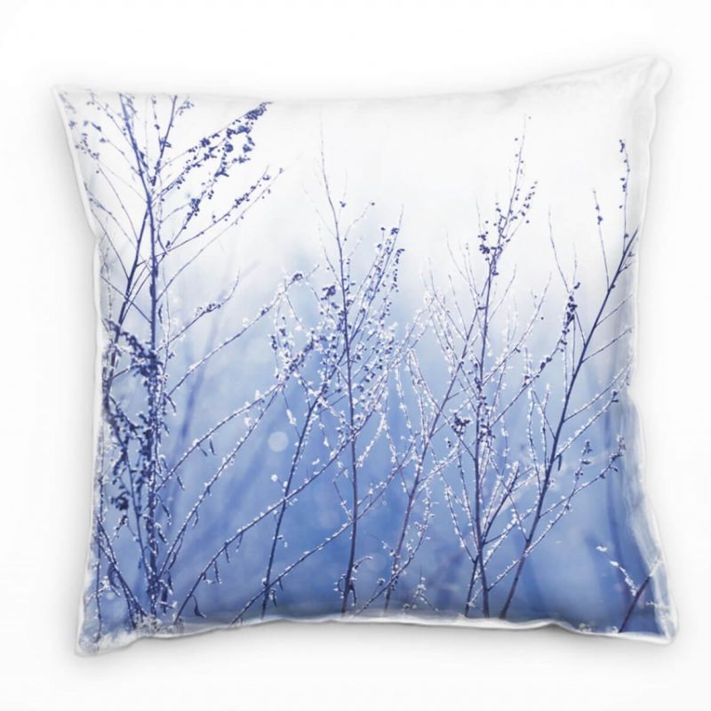 Winter, Gräser, Eis, blau, grau Deko Kissen 40x40cm für Couch Sofa Lounge Zierkissen