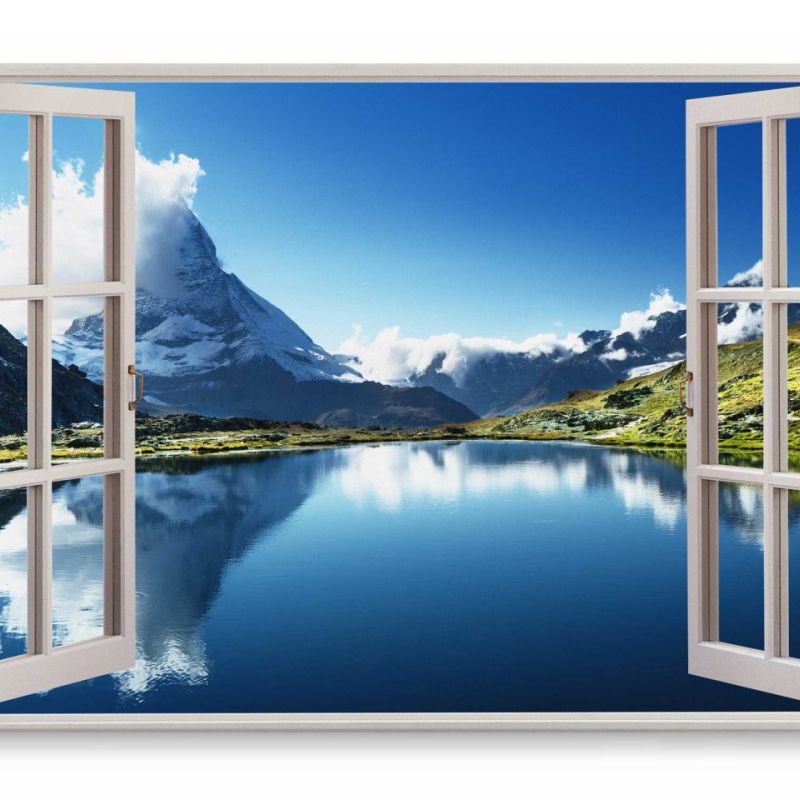 Wandbild 120x80cm Fensterbild Alpensee Bergsee Schweiz Alpen Blau Schneegipfel